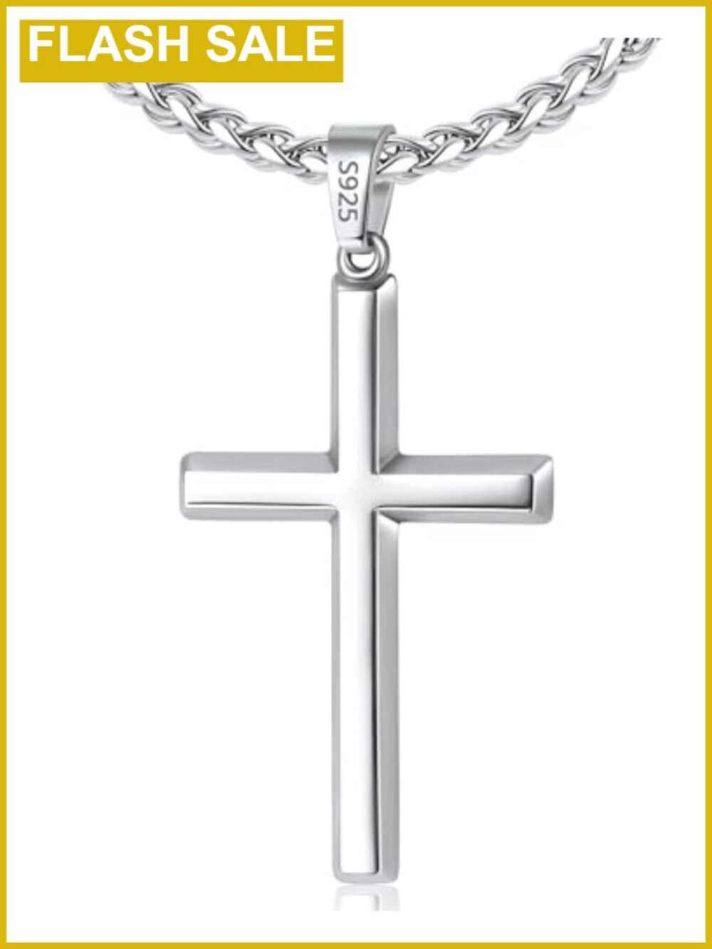 Men's 925 Sterling Silver Cross Necklace 18k Gold Plated with Stainless Steel